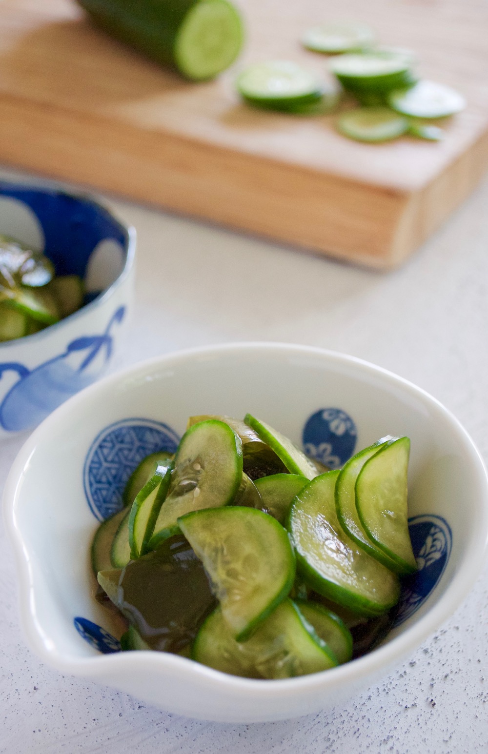 The most popular combination of Sunomono (vinegar Dressing) is this cucumber and Wakame seaweed. Simple to make and delicious.