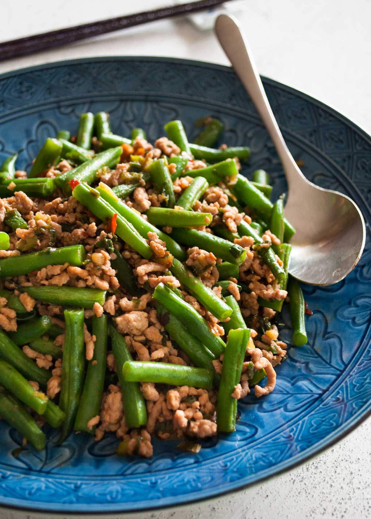 Beans and pork mince stir fry is the Japanese version of Chinese style dish which goes so well with rice. It's not as oily as Chinese style with milder spices.