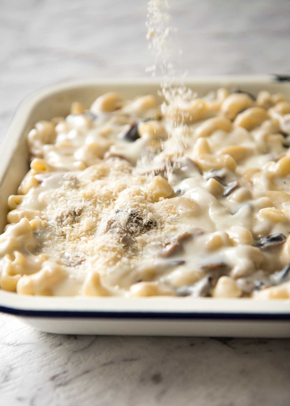 Chicken Macaroni Gratin - A classic Japanese comfort food, this is a creamy pasta bake made with macaroni, chicken, mushrooms and a creamy béchamel sauce. www.japan.recipetineats.com