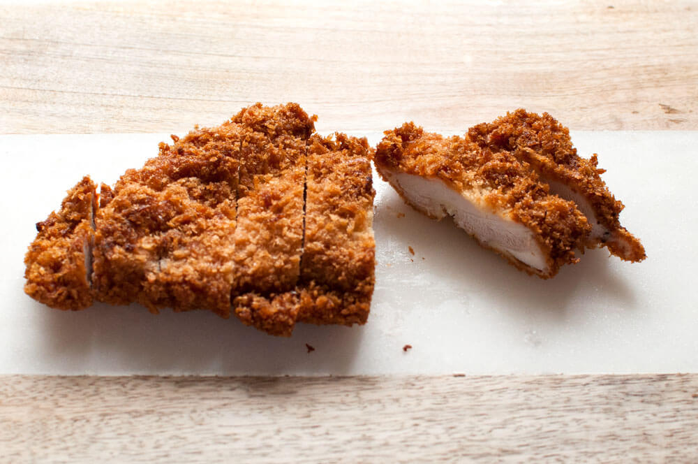 Chicken Cutlet cut into strips.