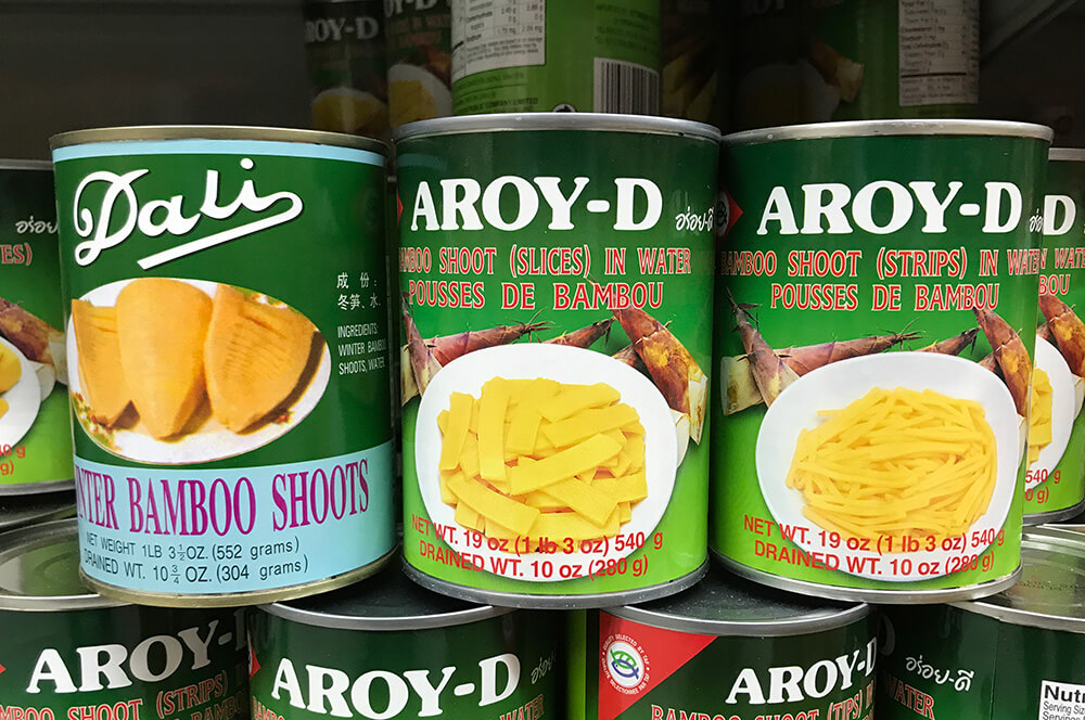Varieties of canned bamboo shoots.