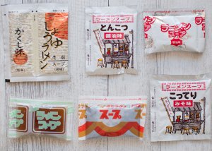 Various kinds of condensed ramen soup.