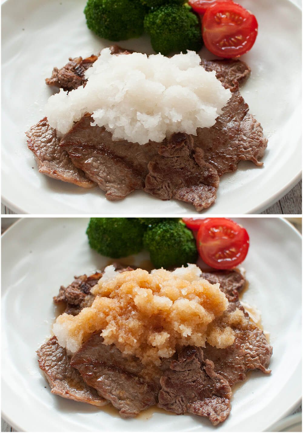 When sautéed beef slices are dressed with grated daikon and ponzu (citrus soy sauce) dressing, they become a rather light meal instead of a rich and heavy beef dish. Beef with Grated Daikon and Ponzu Dressing is so quick to make.