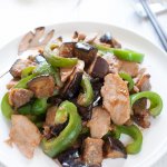 This is a quick side dish. Eggplant goes so well with miso and green capsicum adds bright colour to the dish. My recipe uses thinly sliced pork but you can make it without meat. Then it becomes a vegetarian dish.