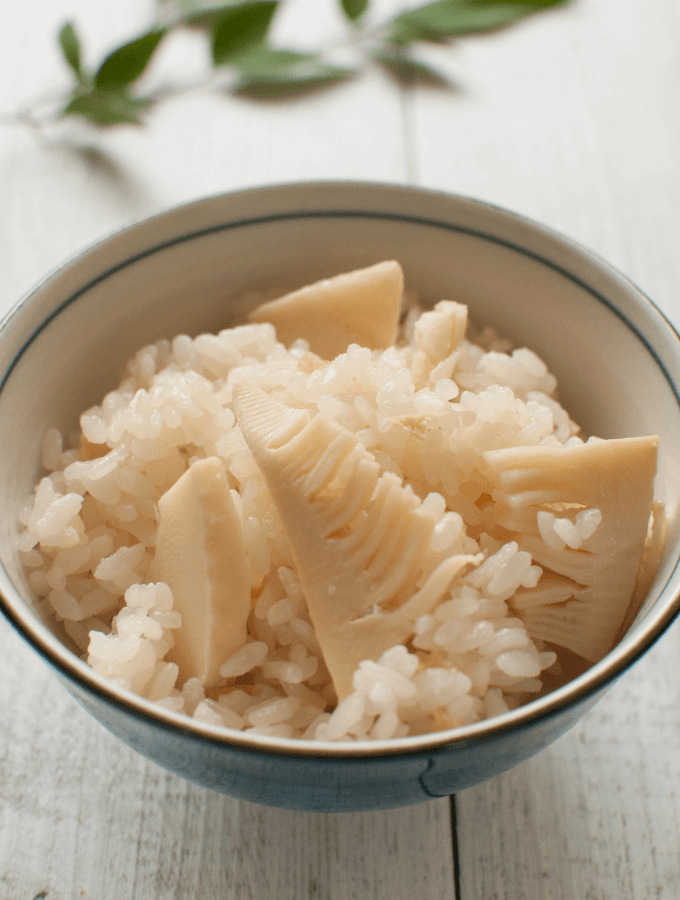 You can enjoy the distinct flavour of bamboo shoots in this dish, Rice with Bamboo Shoots (Takenoko Gohan). To preserve the delicate flavour of the bamboo shoots, I simply cook them with rice in a lightly flavoured dashi stock.