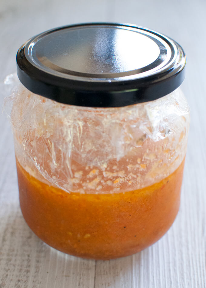 Mixed Vegetable Salad Dressing in a jar.