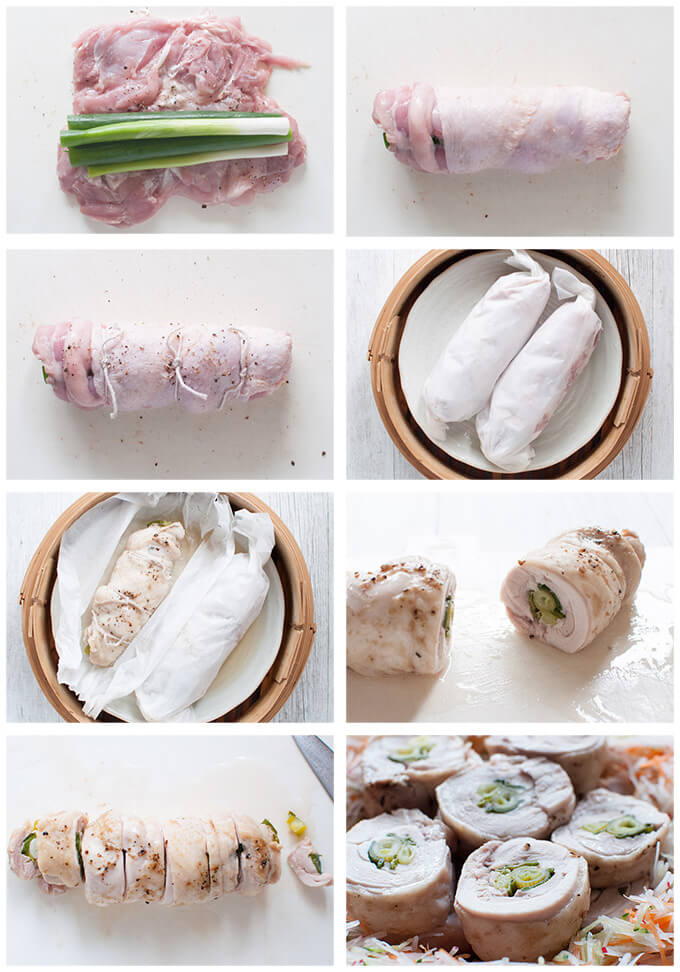 Step-by-step photo of Steamed Rolled Chicken.