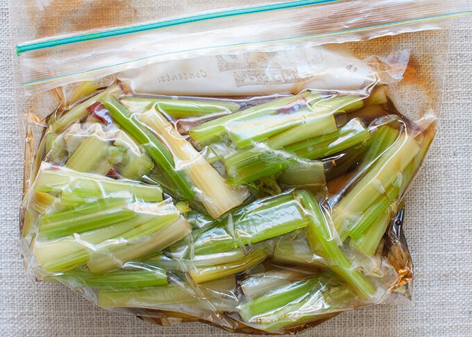 Celery sticked just picked in a zip lock bag and vacuum sealed.