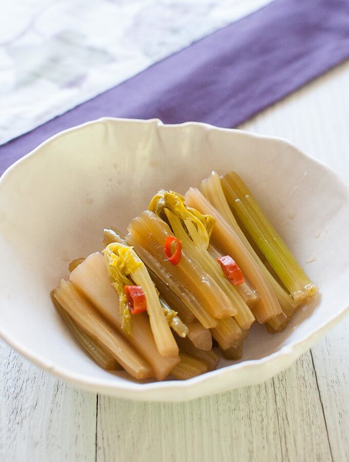 Pickled Celery in Fish Sauce served in a small bowl.