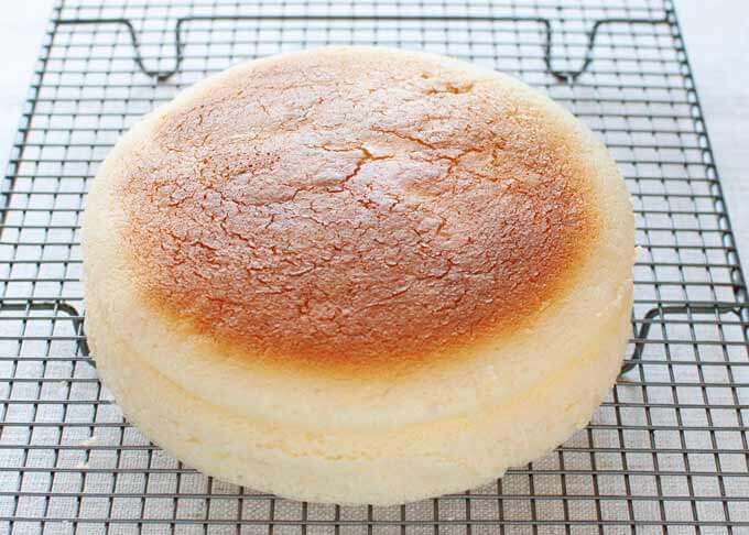 Cooling down the Japanese Cheesecake on a rack.