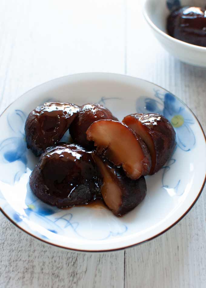 Simmered Shiitake Mushrooms on a plate.