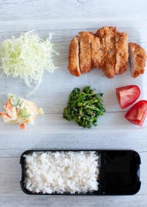 Ingredients of Tonkatsu Bento.