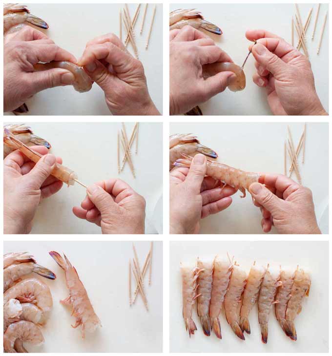 How to prepare prawns  and not to curl when cooked.