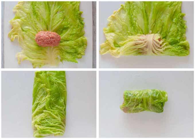 Step-by-step photo of how to roll cabbage.