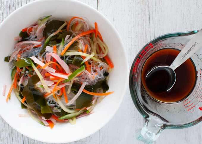 Vermicelli salad - mixed ingredients with dressing.