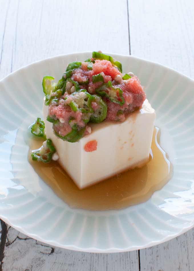Chilled Tofu with Mentaiko & Okra topping.