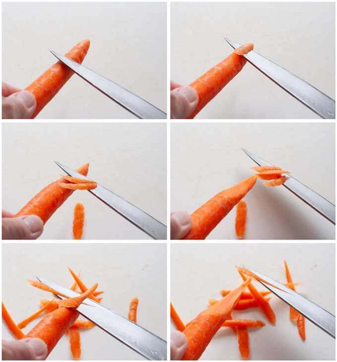 Step-by-step photo of how to do sasagaki cut.