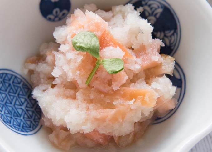 Zoomed-in photo of Smoked Salmon with Grated Daikon Dressing (Mizore-ae)