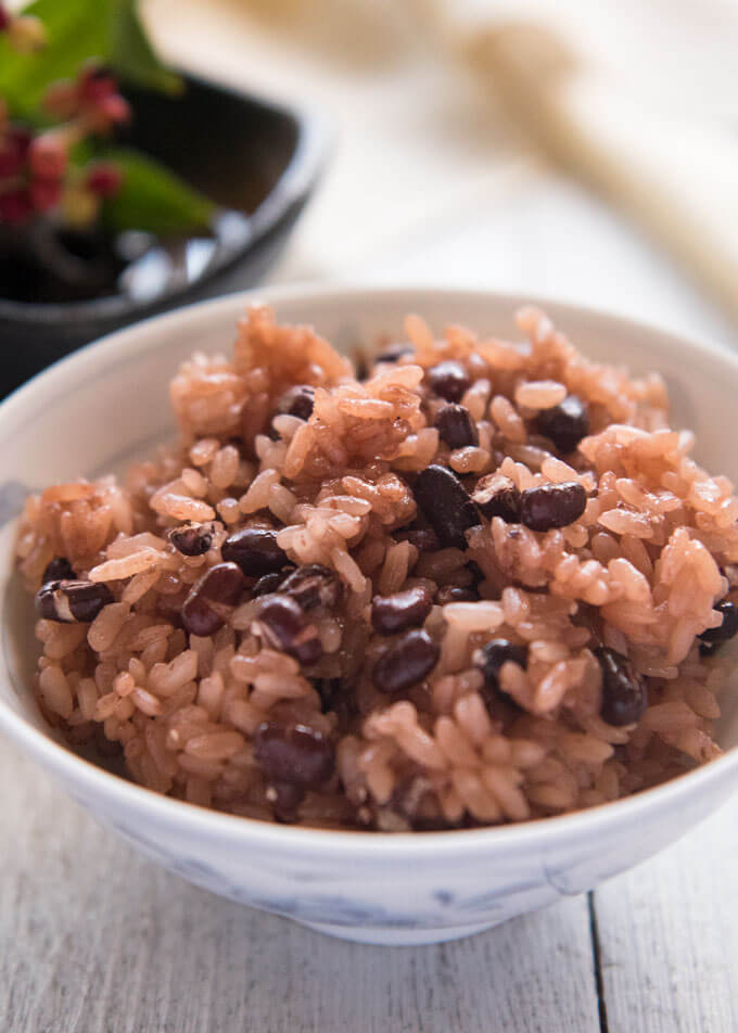 Azuki Bean Rice (Osekihan) served in a rice bowl.