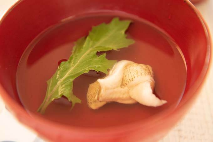 Zoomed-in photo of Japanese Clear Soup with Whiting.