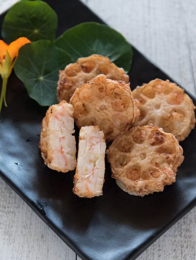 Hero shot of Deep Fried Lotus Root and Prawn Sandwiches.