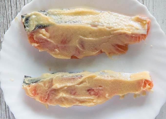 Salmon marinated in Saikyo YAki Miso Marinade.