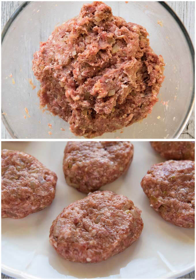 Mixed patty ingredients and patties shapes into flat oval.