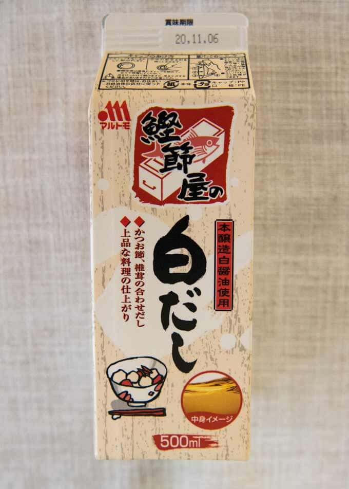 A 500ml carton of store-bought shiro dashi. 