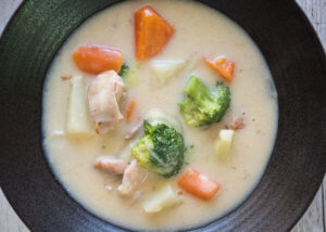 Top-down photo of Japanese Chicken Cream stew.