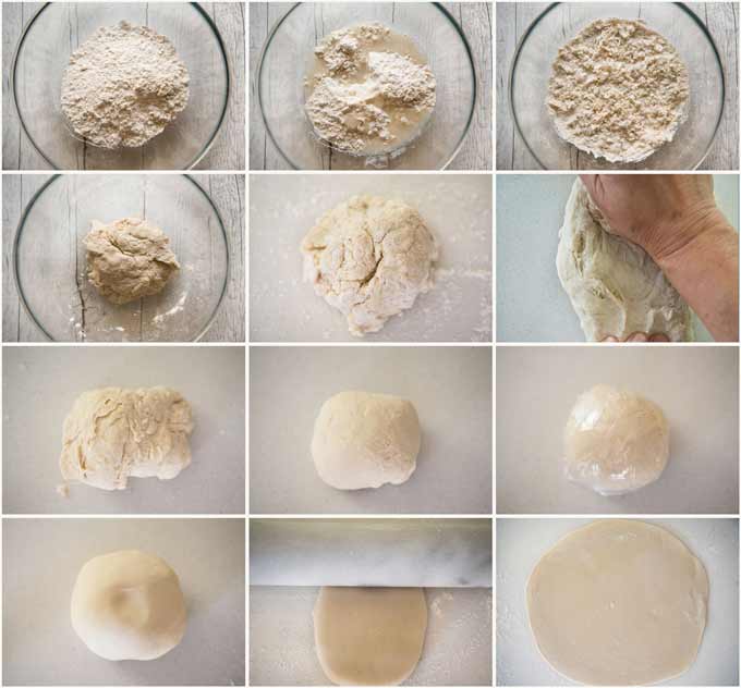 Step-by-step photo of kneading Udon dough.