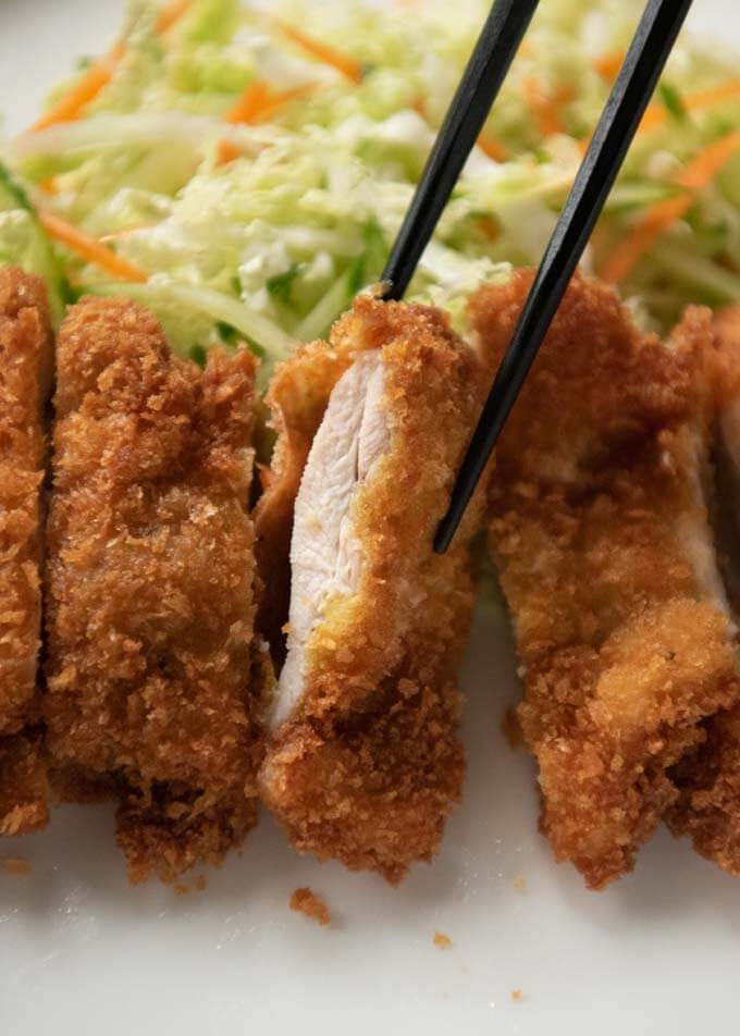 Japanese Chicken Cutlet showing the chicken inside the crumbs.