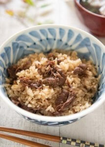 Hero shot of Japanese Beef and Rice in a bowl.