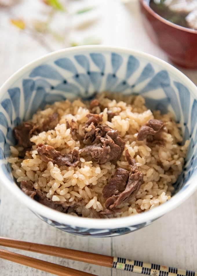 Hero shot of Japanese Beef and Rice in a bowl.