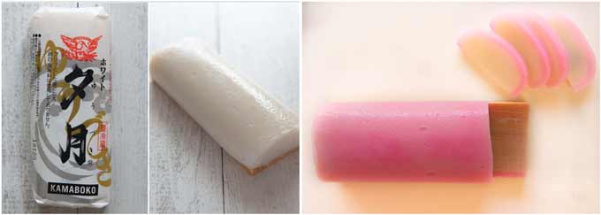 White and pink kamaboko.