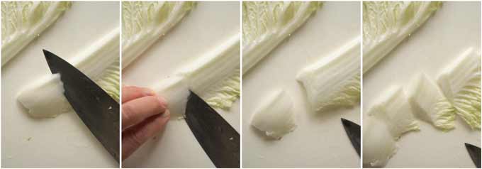 Step-by-step photo of sogi-giri slice of Chinese cabbage.