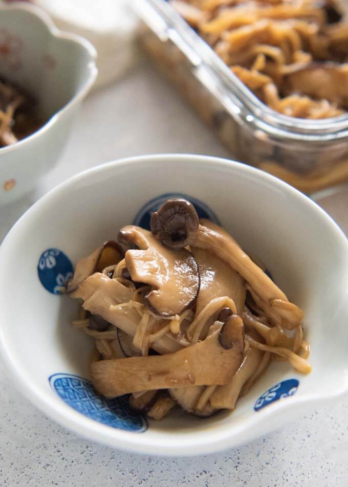 Easy Marinated Mushrooms served as a small side dish.