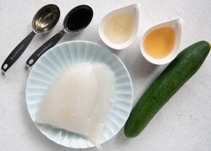 Ingredients to make Squid with Green Vinegar Dressing.