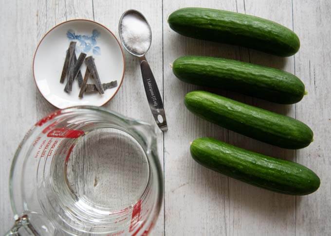 Ingredients for Salt Pickled Cucumbers.