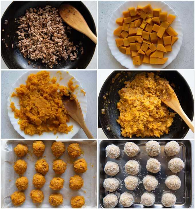 Step-by-step phot of how to make Pumpkin Croquettes.