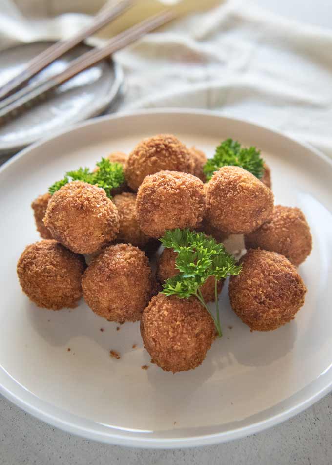 Hero shot of Pumpkin Croquettes piled on a plate.