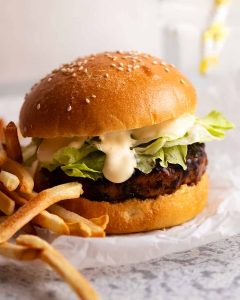 Hero shot of Copycat McDonald's Teriyaki Burger.