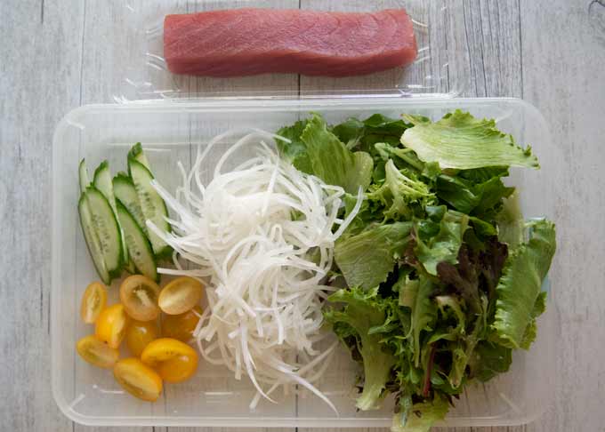 Ingredients for Tuna Sashimi Salad.