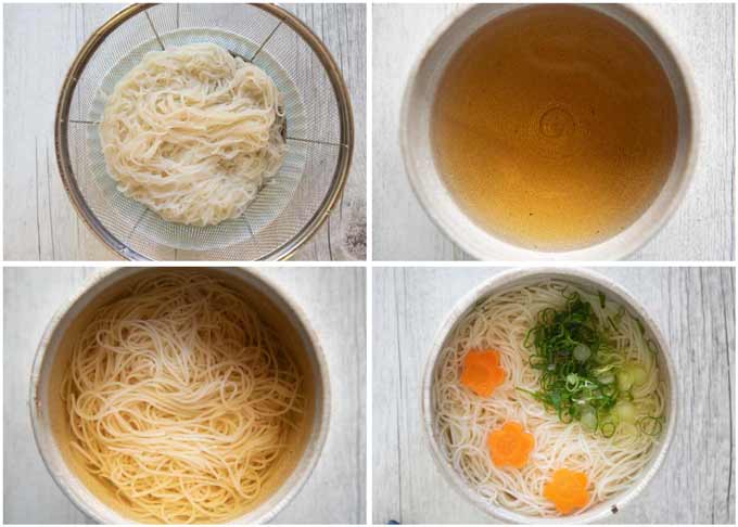 Step-by-step photo of making Cold Nyūmen.