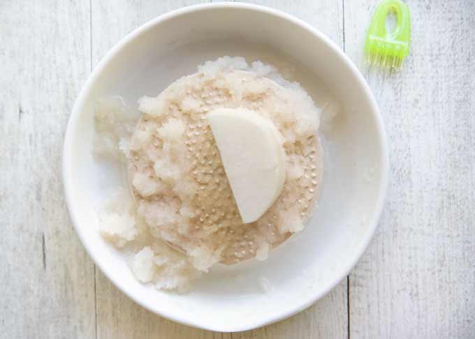 Grated daikon with a Kyocera ceramic grater.