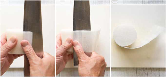 Showing katsuramuki knife technique.