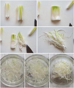Step-by-step photo of how to make shiraga negi.