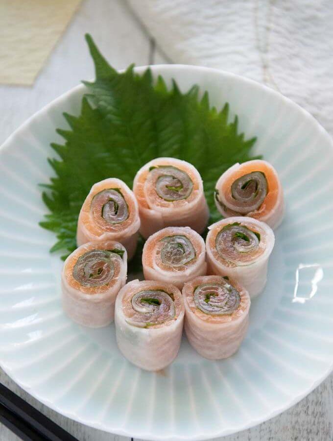 Hero shot of Smoked Salmon Rolls served on a plate.