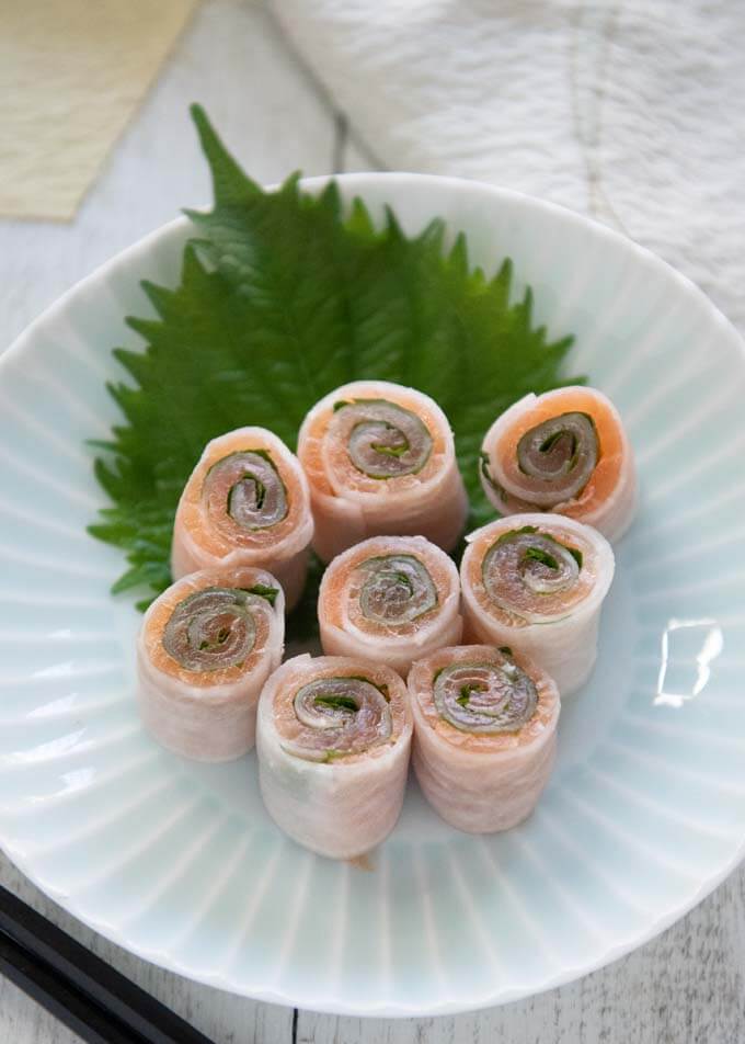 Hero shot of Smoked Salmon Rolls served on a plate.