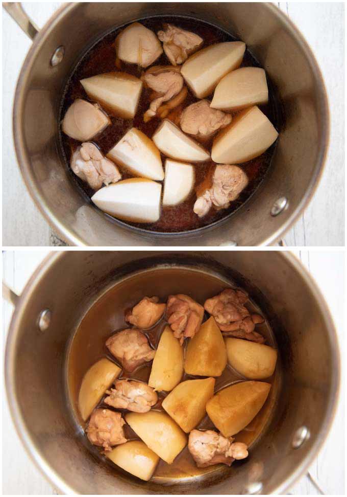 Showing before and after simmering the ingredients.