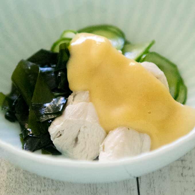 Poached Chicken Tenderloin with Mustard-miso Dressing